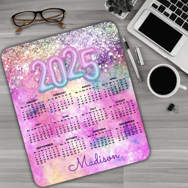 Cute pink glitter monogram 2025 calendar  mouse pad (Creator Uploaded)