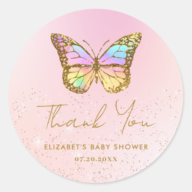 Cute Pink Glitter Thank You Baby Shower Birthday   Classic Round Sticker (Front)