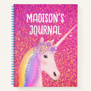 Cute Pink Glitter Unicorn Personalised Journal