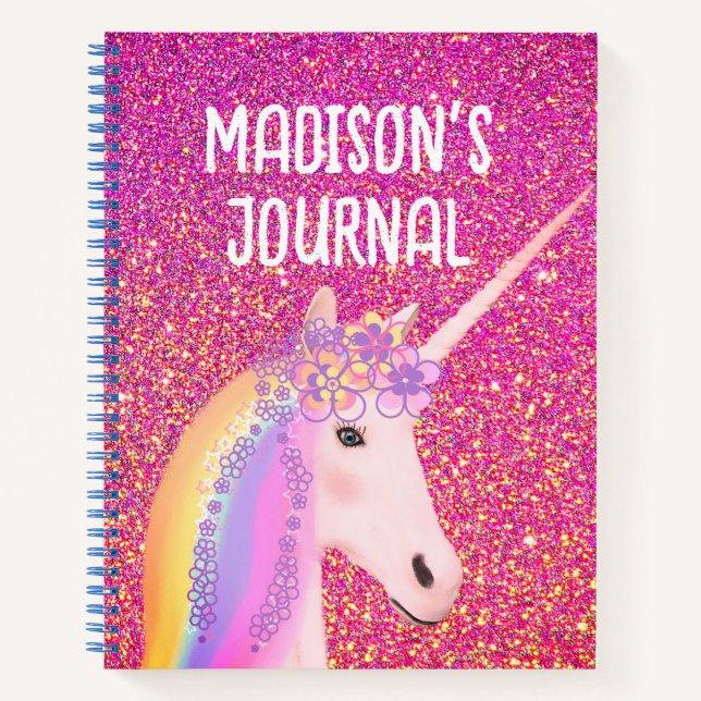 Cute Pink Glitter Unicorn Personalised Journal (Front)