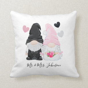 Cute Pink Gnome Bride and Groom Wedding Cushion