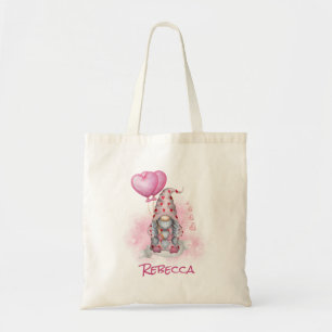 Cute Pink Gnome Valentine Personlised Tote Bag