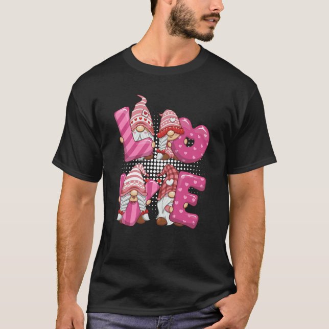 Cute Pink Gnomes team Squad Love Heart Valentines  T-Shirt (Front)