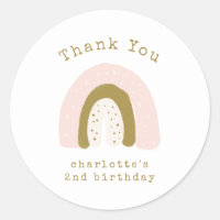 Cute Pink Gold Boho Rainbow Birthday Thank You