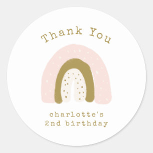 Cute Pink Gold Boho Rainbow Birthday Thank You Classic Round Sticker