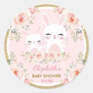 Cute Pink Gold Bunny Rabbit Baby Shower Decoration Classic Round Sticker