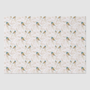 Cute Pink Gold Chickadee Hearts Floral Print Tissue Paper