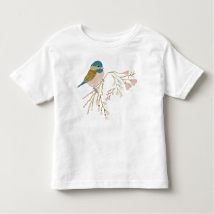 Cute Pink Gold Chickadee Hearts Floral Toddler T-Shirt