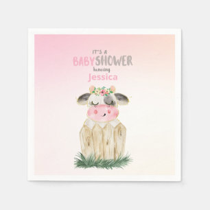 Cute Pink Gold Cow Baby Shower Personalised Napkin