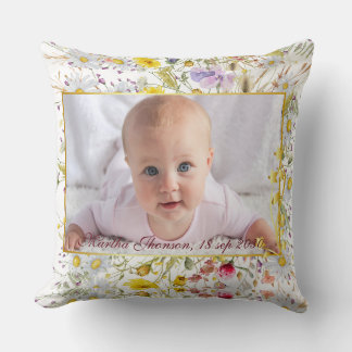 Cute Pink gold Floral Watercolor Baby Girl Photo  Cushion