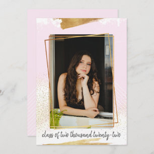 Cute Pink & Gold Framed Graduation Invitation