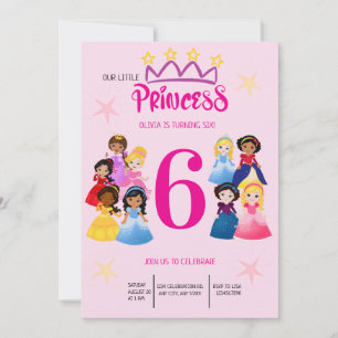 Cute Pink Gold  Princess Birthday Invitation