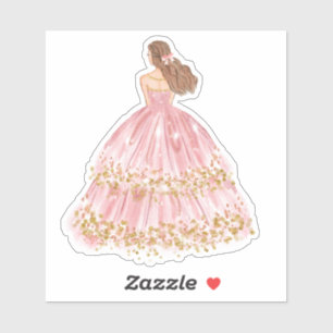 Cute Pink/Gold Princess Dress Cut Vinyl Sticker