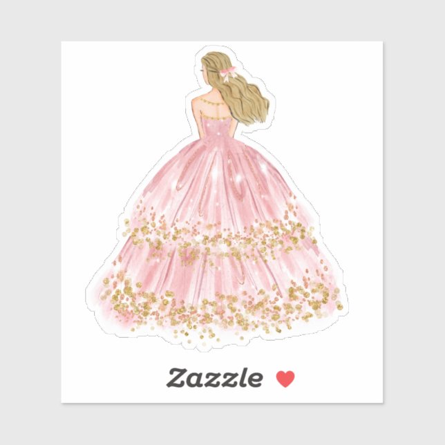 Cute Pink/Gold Princess Dress Cut Vinyl Sticker (Sheet)