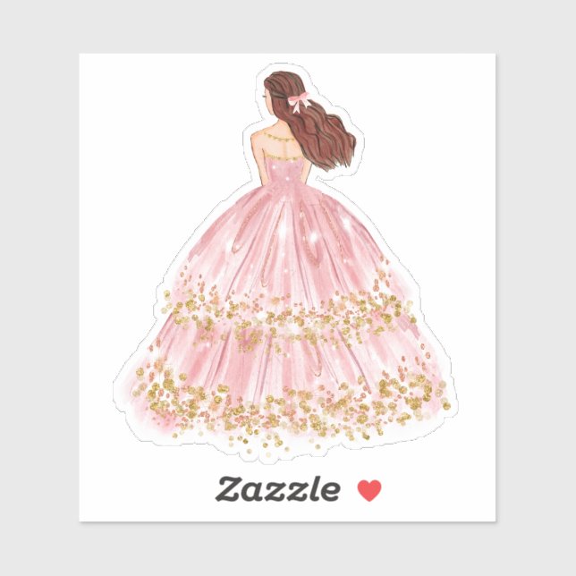 Cute Pink/Gold Princess Dress Cut Vinyl Sticker (Sheet)