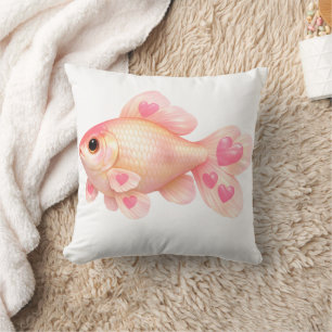 Cute Pink Goldfish with Hearts Decorative Throw Cushion