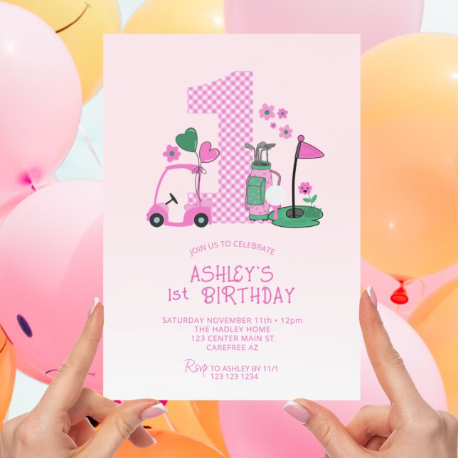 Cute Pink Golf 1st Birthday Invitation (Creator Uploaded)