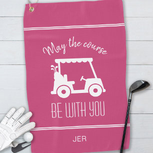 Cute Pink Golf Cart Monogrammed Golfer Quote Towel