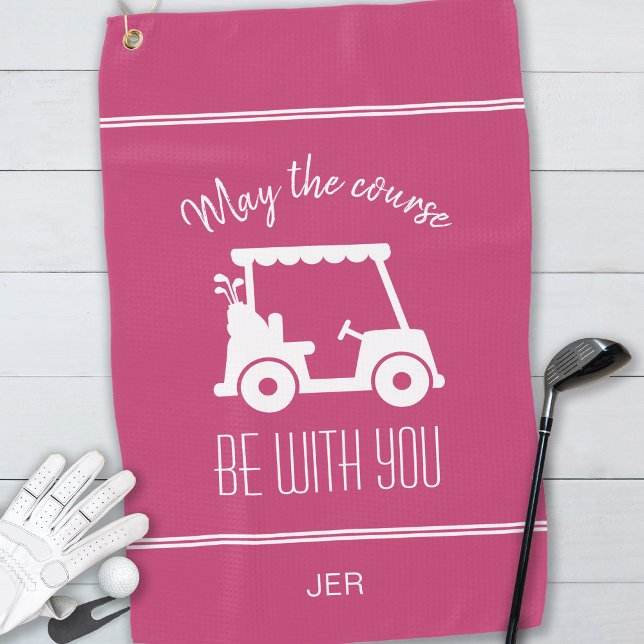 Cute Pink Golf Cart Monogrammed Golfer Quote Towel (Creator Uploaded)