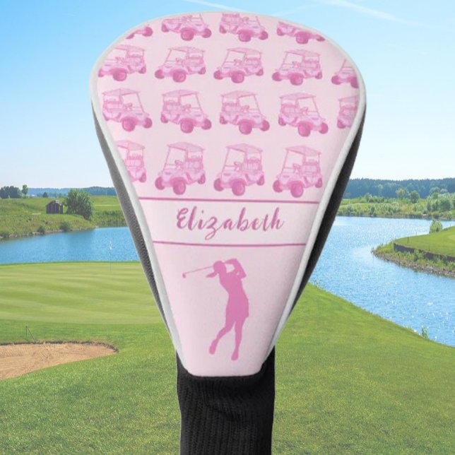 Cute pink golf cart pattern custom name head cover (Creator Uploaded)