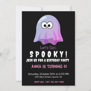 Cute Pink Google Eyes Ghost: Spooky & Whimsical Invitation