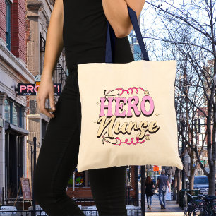 Cute Pink Graphic HERO NURSE Tote Bag