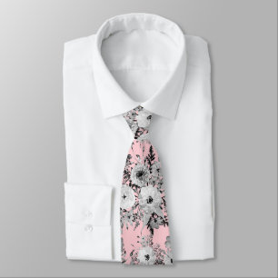 Cute Pink Gray White Floral Watercolor Paint Tie