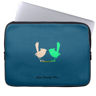 Cute Pink green birds on tree branch Custom name Laptop Sleeve