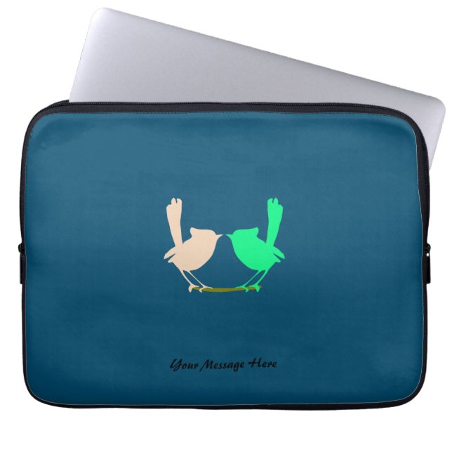 Cute Pink green birds on tree branch Custom name  Laptop Sleeve (Front)