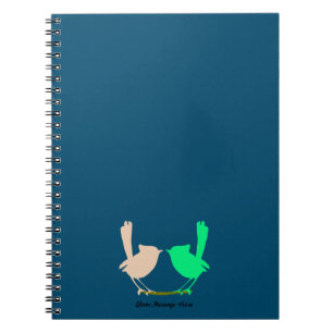 Cute Pink green birds on tree branch Custom name Notebook