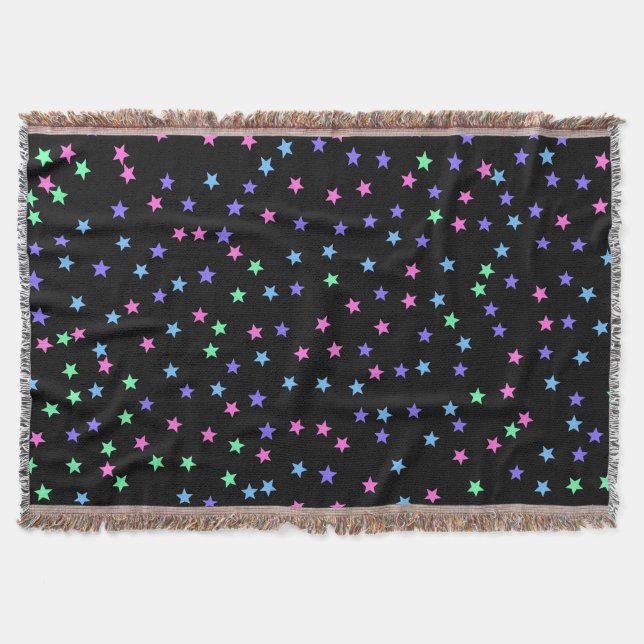 Cute Pink Green Blue Purple Stars Pattern Throw Blanket (Front)