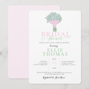 Cute Pink & Green Bouquet Bridal Shower Invitation