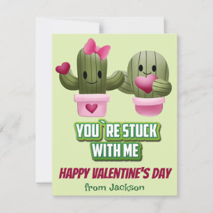Cute Pink Green Cactus Kids Class Valentine's Day Holiday Card