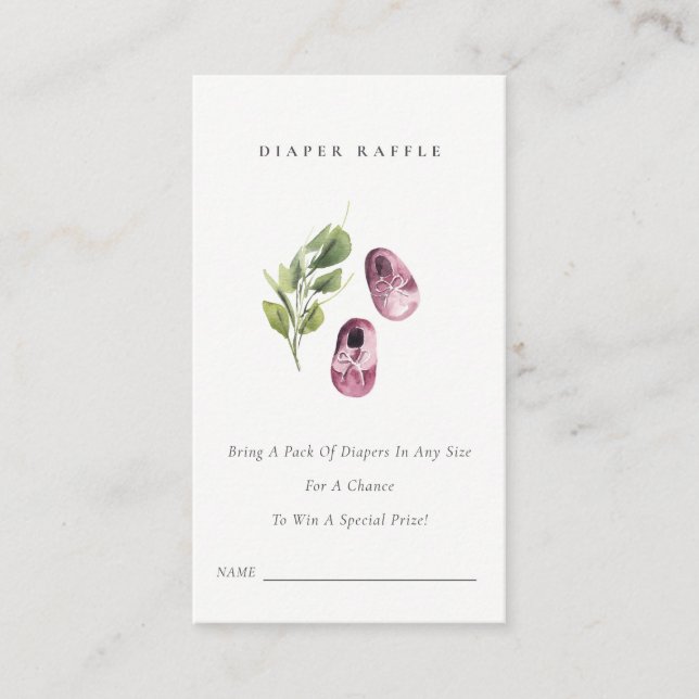 Cute Pink Green Leafy Diaper Raffle Baby Shower Enclosure Card (Front)