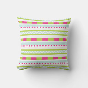 Cute Pink Green Mint Stripes Pattern Cushion