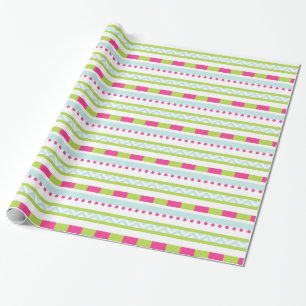 Cute Pink Green Mint Stripes Pattern Wrapping Paper