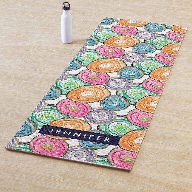 Cute pink green orange geode pattern personalised yoga mat (In Situ)