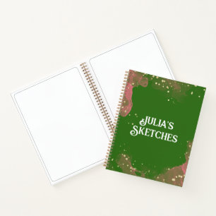 Cute Pink Green Personal Name Book for Sketching