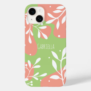 Cute Pink & Green Personalised Floral Case-Mate iPhone 14 Case