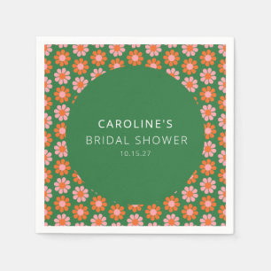 Cute Pink Green Retro Flowers Bridal Shower Custom Napkin