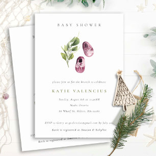 Cute Pink Green Shoes Foliage Girl Baby Shower Invitation