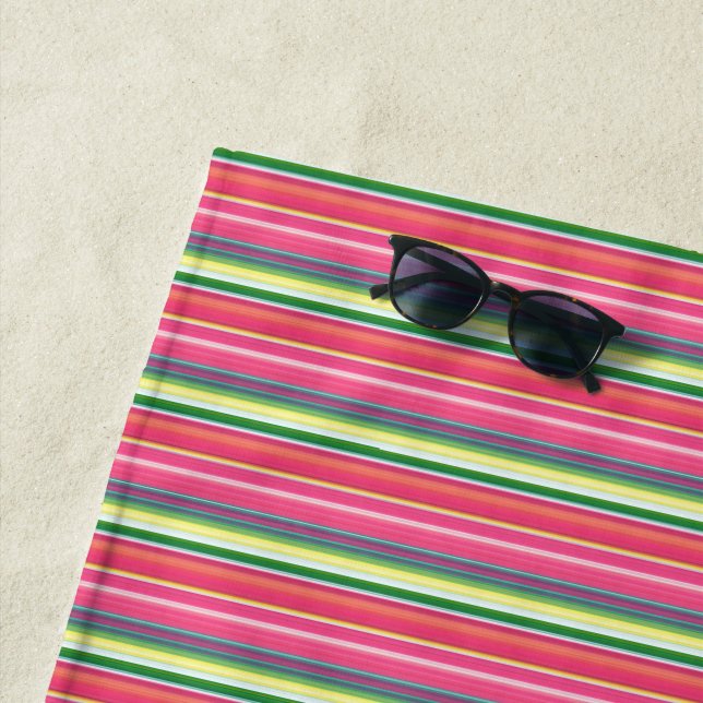 Cute pink green stripes beach towel (In Situ)