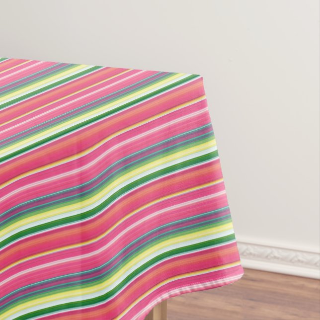 Cute pink green stripes tablecloth (In Situ)