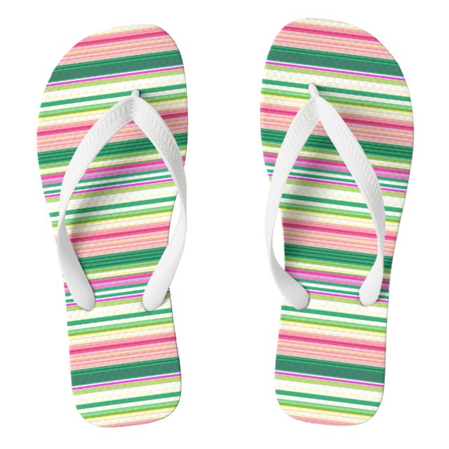 Cute pink green stripes thongs (Footbed)
