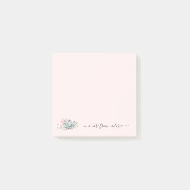 Cute Pink Green Succulents Personalised Post-it No Notes (Front)