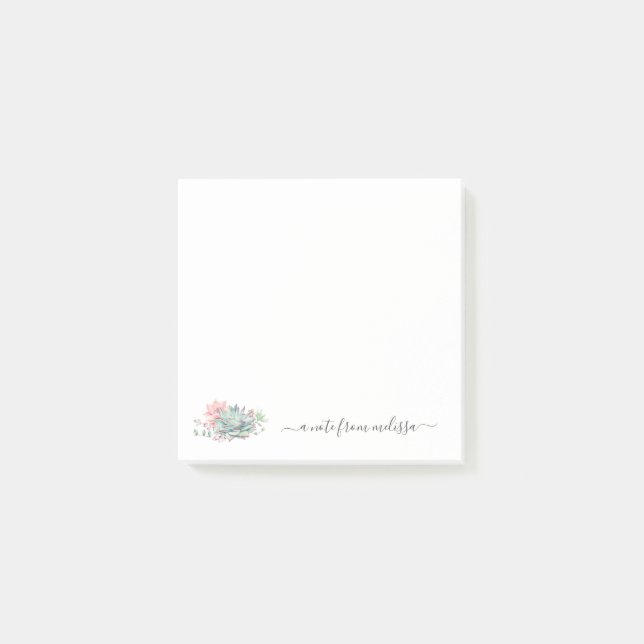 Cute Pink Green Succulents Personalised Post-it No Notes (Front)