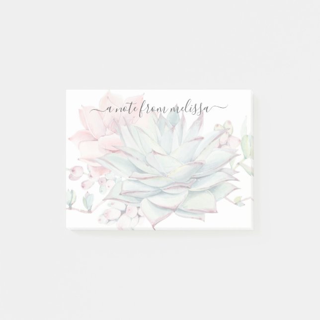 Cute Pink Green Succulents Personalised Post-it No Notes (Front)