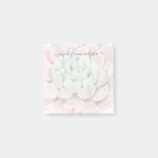 Cute Pink Green Succulents Personalised Post-it Notes (Front)
