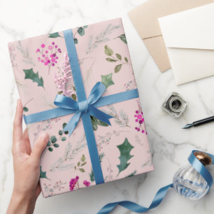 Cute Pink Greenery Pattern Gift Wrapping Paper