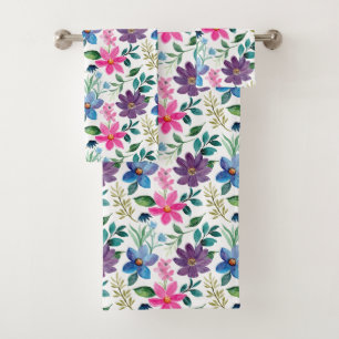 Cute Pink Greenery Pink Floral Pattern Bath Towel Set